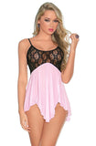 Pink and Black Stretch Lace and Mesh Baby Doll with G-String Panty Escante