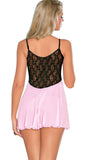 Pink and Black Stretch Lace and Mesh Baby Doll with G-String Panty Escante