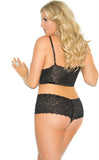 Plus Size Black Stretch Lace Bra Top and Boy Short Set Elegant Moments