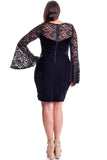 Plus Size Long Sleeved Lace and Stretch Velvet Cocktail Dress Olivia