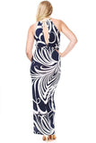 Plus Size Navy Blue And White Swirl Halter Maxi Resort Dress Symphony