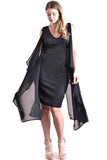 Plus Size Short Black Dress with Attached Chiffon Cape Vest Nyteez