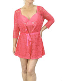 Plus Size Women's Coral Lace Chemise Nightgown and Robe Set Popsi Lingerie