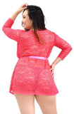 Plus Size Women's Coral Lace Chemise Nightgown and Robe Set Popsi Lingerie