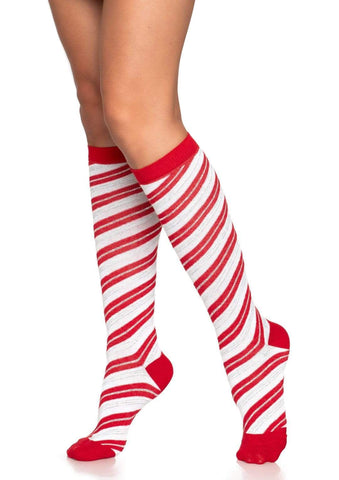 Red Candy Cane Lurex Striped Knee Socks Leg Avenue