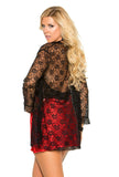 Red Satin Short Nightgown with Black Lace Robe Peignoir Set Elegant Moments