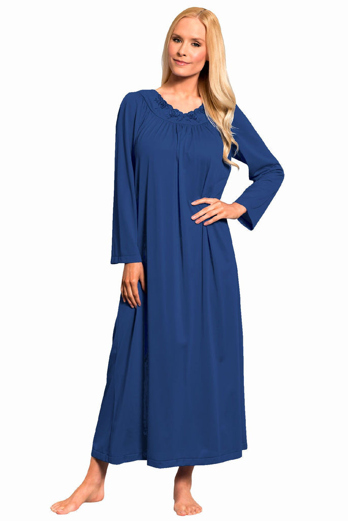 Shadowline Petals Long Sleeve Nylon Nightgown 33280 - 3X / Navy | Long  sleeve gown, Night gown, Lounge dress