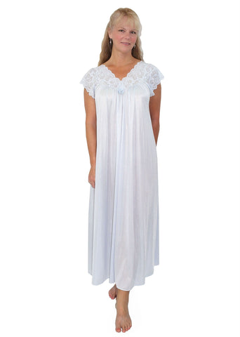 Women's Plus Size White Long Nightgown Mesh and Scalloped Silver Lace –  Nyteez