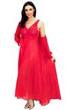 Shadowline Silhouette Nightgown and Robe Peignoir Set red