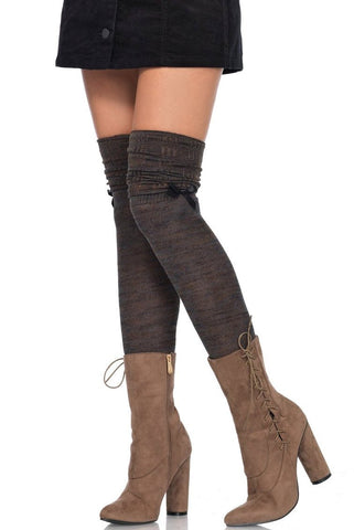 Thigh High Socks Marled Knit Brown Olive Leg Avenue