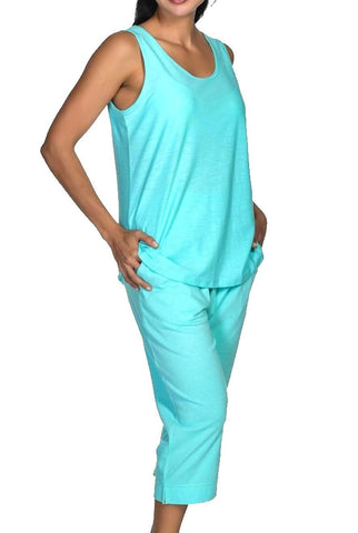 Women's Aqua Blue Tank Top and Capri Pant Lounge Pajama Set Nyteez