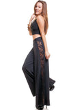 Women's Black High Waist Wide Leg Palazzo Pants with Lace Sides Symphony