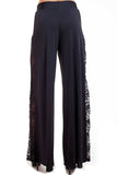 Women's Black High Waist Wide Leg Palazzo Pants with Lace Sides Symphony