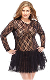 Women's Black Lace Long Sleeve Tutu Dress - Size S/M Coquette