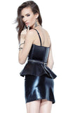 Women's Black Leather Look Peplum Bustier and Mini Skirt Set Coquette