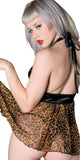 Women's Black Satin and Leopard Mesh Print Babydoll Lingerie Lip Service