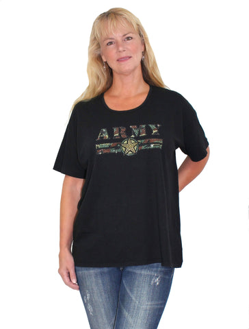 Women's Black US Army Rhinestone Boyfriend T-shirt NYteez