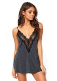 Women's Charcoal Jersey Knit with Black Lace Short Nightgown Leg Avenue
