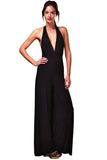 Women's Deep V-Neck Halter Style Palazzo Leg Jumpsuit Symphony