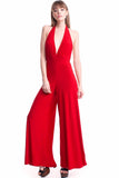 Women's Deep V-Neck Halter Style Palazzo Leg Jumpsuit Symphony