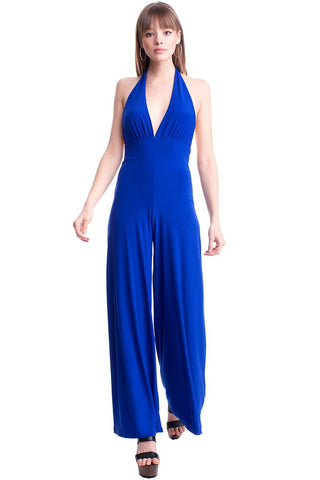 Women's Deep V-Neck Halter Style Palazzo Leg Jumpsuit Symphony