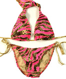 Women's Hot Pink, Gold and Leopard Print Two Piece Swimsuit Set Shelby Swim
