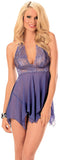 Women's Lace and Mesh Jagged Hemline Short Babydoll Nightgown Escante