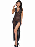 Women's Long Black Nightgown with Low Drape Back Coquette