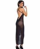 Women's Long Black Nightgown with Low Drape Back Coquette