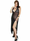 Women's Long Black Nightgown with Low Drape Back Coquette