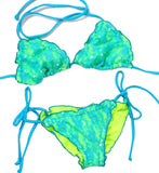 Women's Neon Lace Scrunch Back Two Piece Tie Side Bikini Set Shelby Swim