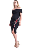 Women's Plus Size Black Off Shoulder Dress with Red Roses Nyteez