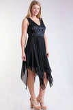 Women's Plus Size Black Party Dress with Chiffon Skirt Symphony