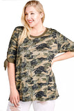 Women's Plus Size Camouflage Knit Tunic Top with Tie Sleeves Nyteez
