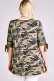Women's Plus Size Camouflage Knit Tunic Top with Tie Sleeves Nyteez