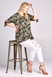 Women's Plus Size Camouflage Knit Tunic Top with Tie Sleeves Nyteez