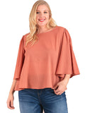 Women's Plus Size Scoop Neck Top with Wide 3/4 Sleeves Symphony