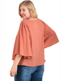 Women's Plus Size Scoop Neck Top with Wide 3/4 Sleeves Symphony