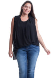 Women's Plus Size Sleeveless Chiffon Layered Top in Black or Ivory Symphony