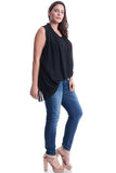 Women's Plus Size Sleeveless Chiffon Layered Top in Black or Ivory Symphony