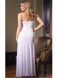 Women's Plus Size White Mesh and Scalloped Silver Lace Long Nightgown Coquette