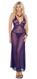 Women's Purple Amethyst Sheer Lace and Mesh Long Nightgown Elegant Moments