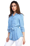 Women's Tencel Light Wash Denim Long Sleeved Tunic Top Iris