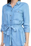 Women's Tencel Light Wash Denim Long Sleeved Tunic Top Iris