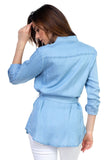 Women's Tencel Light Wash Denim Long Sleeved Tunic Top Iris