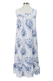 Women's White Cotton with Blue Floral French Toile Nightgown La Cera