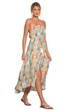 Elan Blue Ibiza Print Strapless Dress