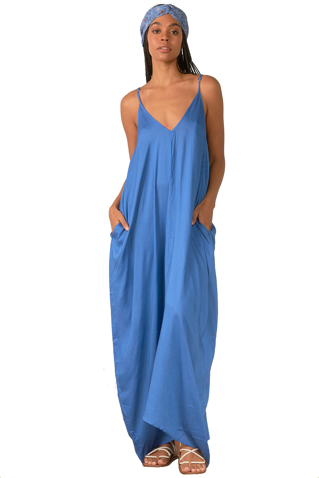 Elan Spaghetti Strap Balloon Bottom Maxi Dress Cover Up V-Back – Nyteez