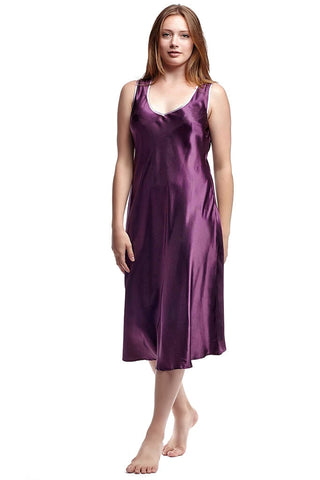 La Cera Purple Satin Long Nightgown Dress